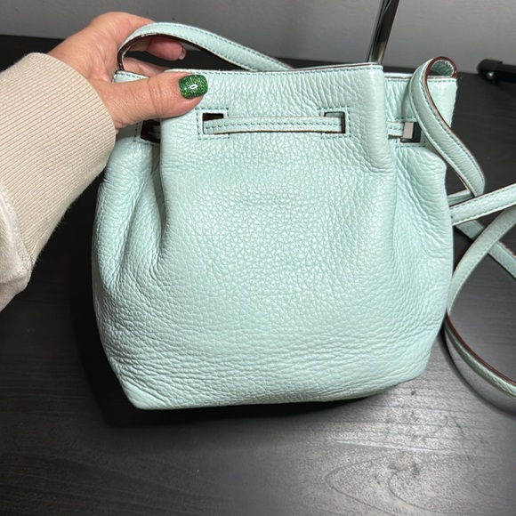 Kate Spade Copper Drawstring Bucket Bag Small Crossbody Strap Lined Light Blue - Picture 5 of 11